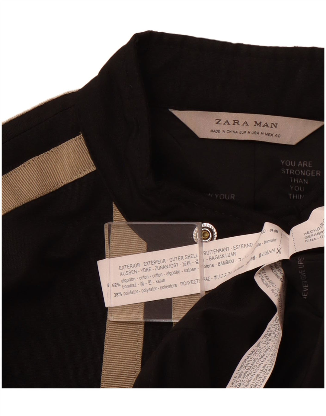 ZARA Chaqueta Bomber Hombre UK 38 Mediana Algodón A Rayas Negro