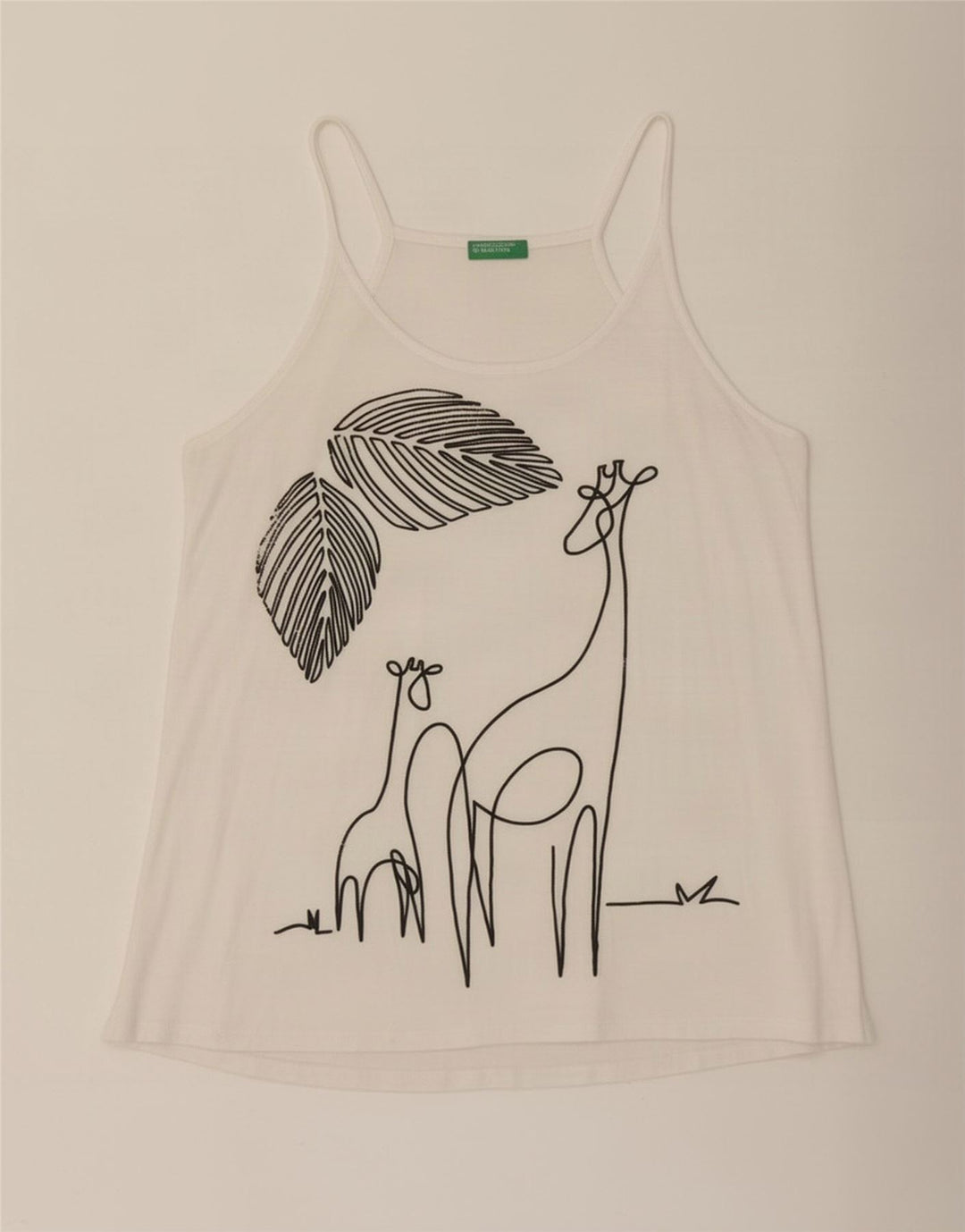 Benetton Top De Tirantes Gráfico Para Mujer ES 44 Medio Viscosa Blanca
