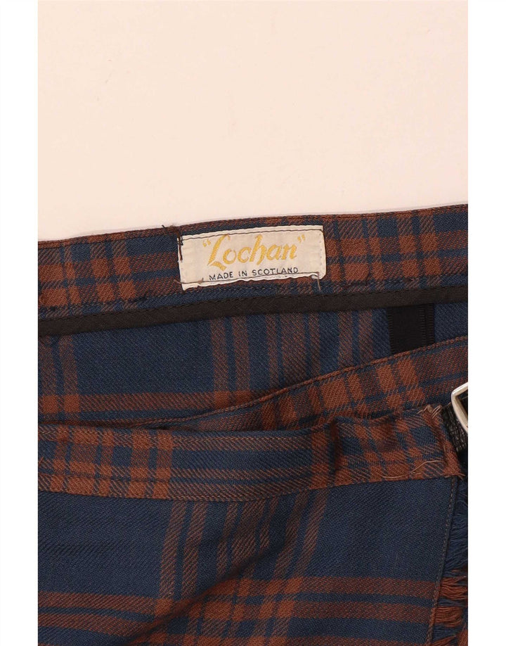 Vintage mujer plisada falda cruzada W32 grande azul marino comprobar
