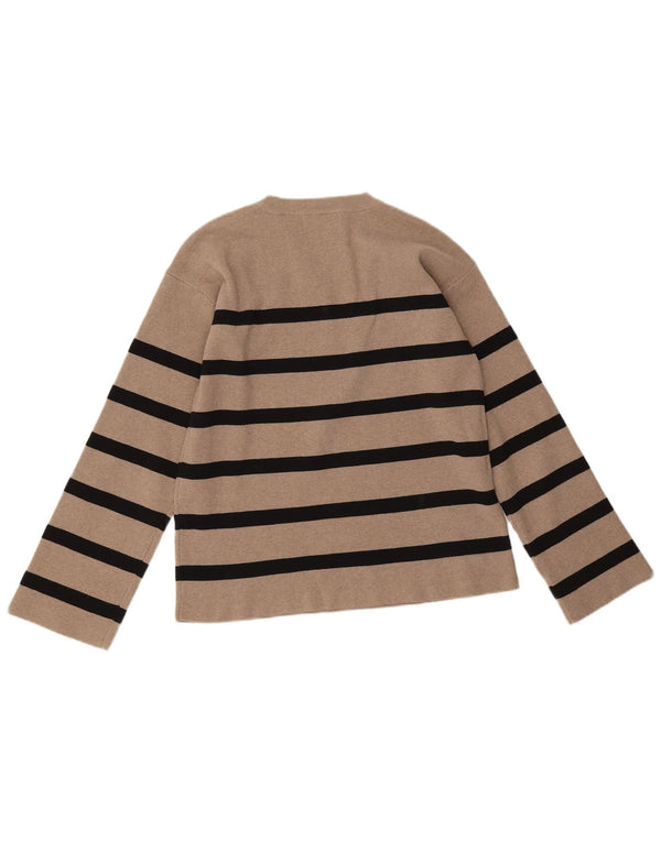 Marks & Spencer - Jersey de cuello redondo para mujer, talla 40, talla mediana, color beige a rayas