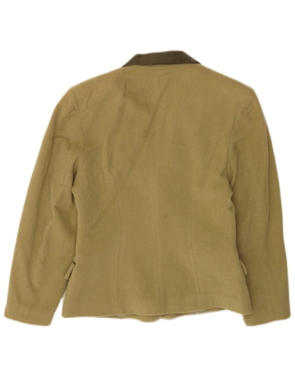 Vintage mujer doble pecho Blazer chaqueta Reino Unido 10 pequeña lana caqui