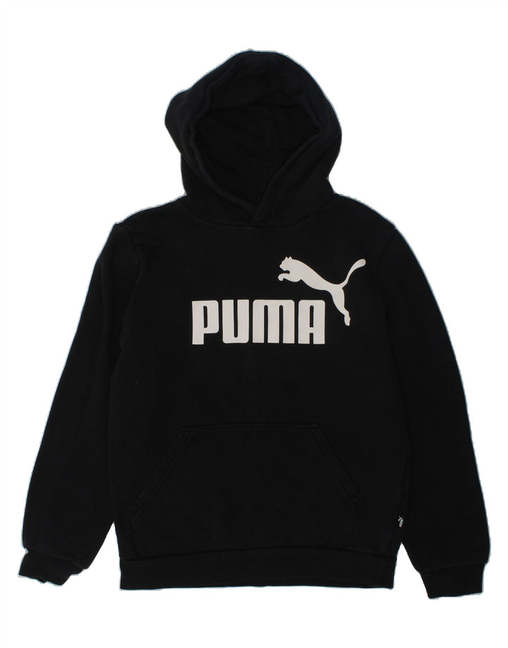 PUMA Girls Graphic Hoodie Jumper 11-12 Years Black Cotton | Vintage Puma | Thrift | Second-Hand Puma | Used Clothing | Messina Hembry 