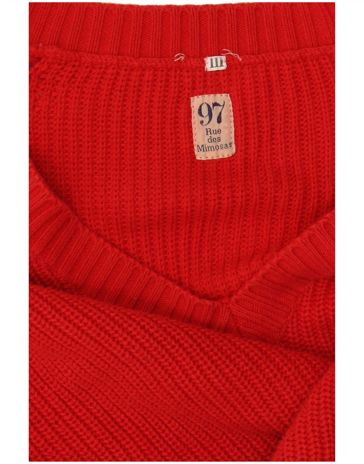 VINTAGE Hombres V-Cuello Jumper Suéter Grande Algodón Rojo