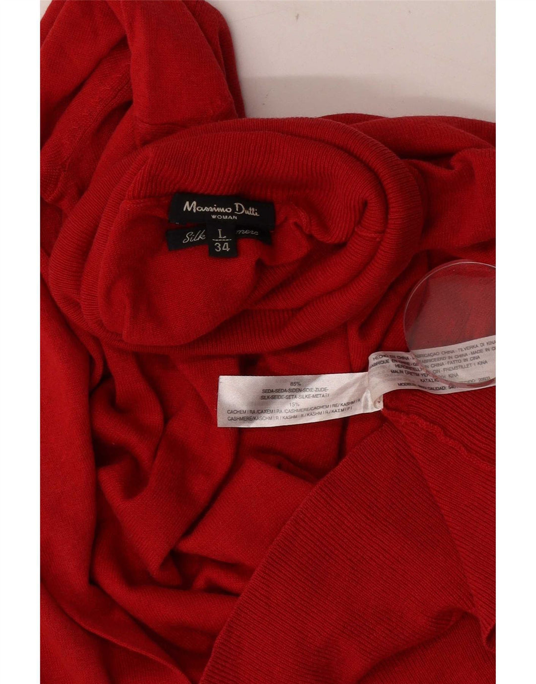 Massimo Dutti Jersey con cuello vuelto para mujer UK 44 Large Seda roja