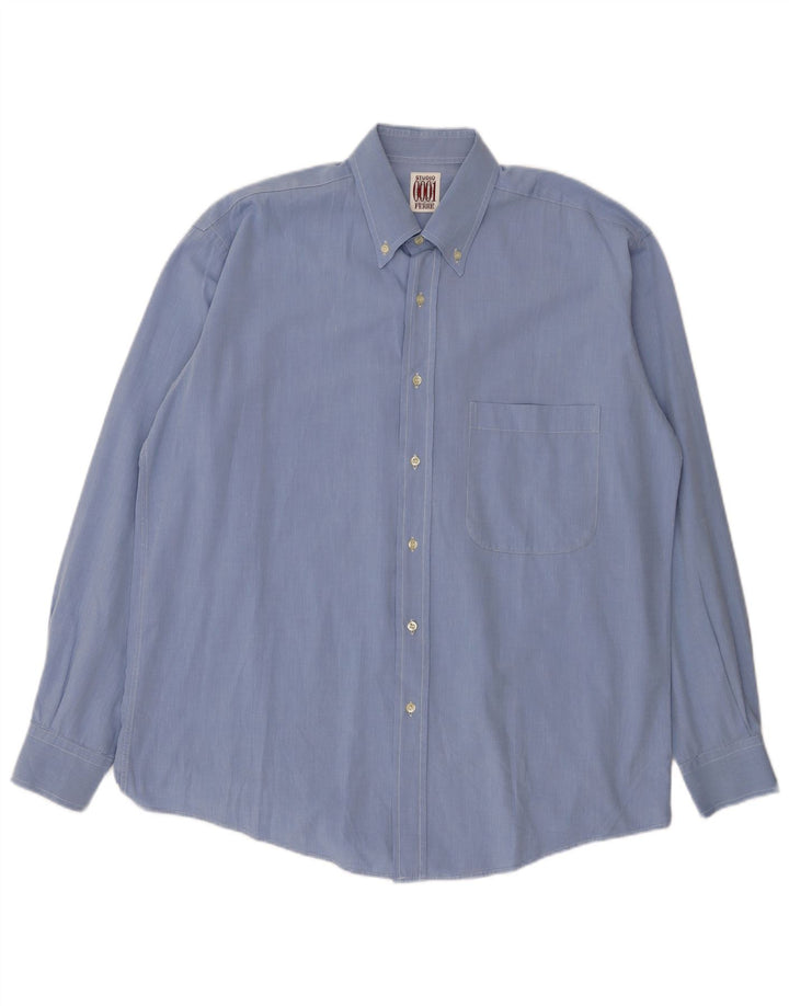 Ferre Camisa Hombre Talla 42 16 1/2 Grande Azul Algodón