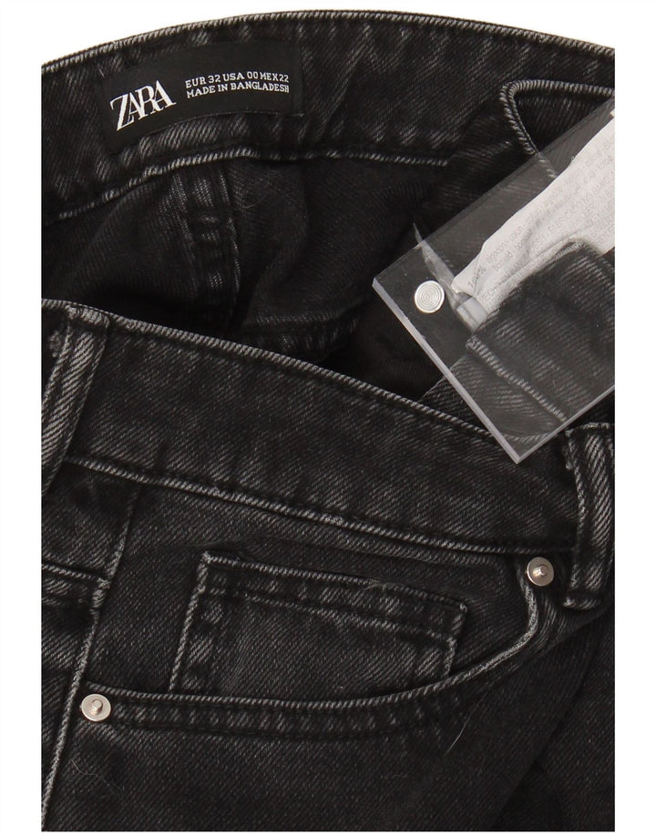 ZARA Mujer Vaqueros Crop De Pierna Ancha De Talle Alto W22 L25 Algodón Negro
