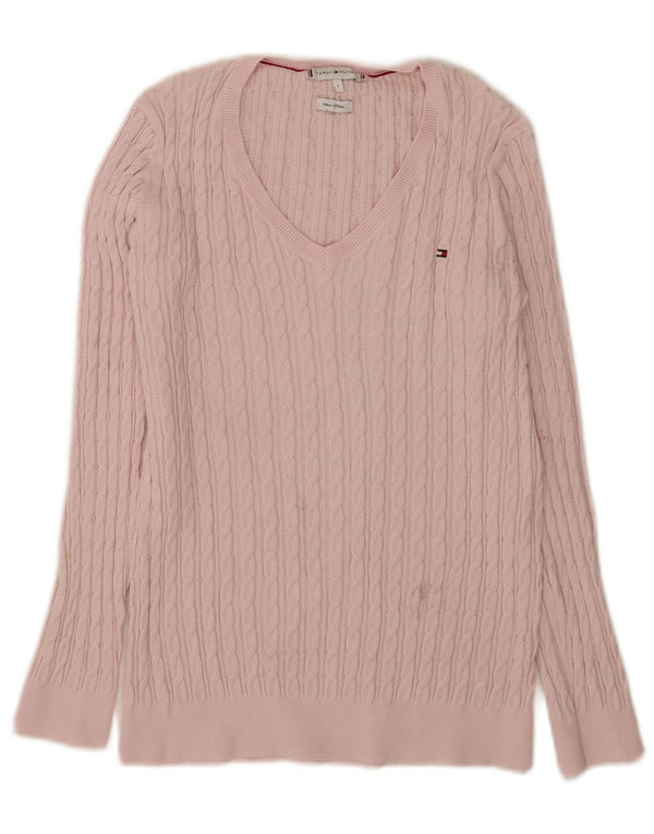 Tommy Hilfiger Suéter con cuello en V para mujer UK 44 Grande Algodón rosa