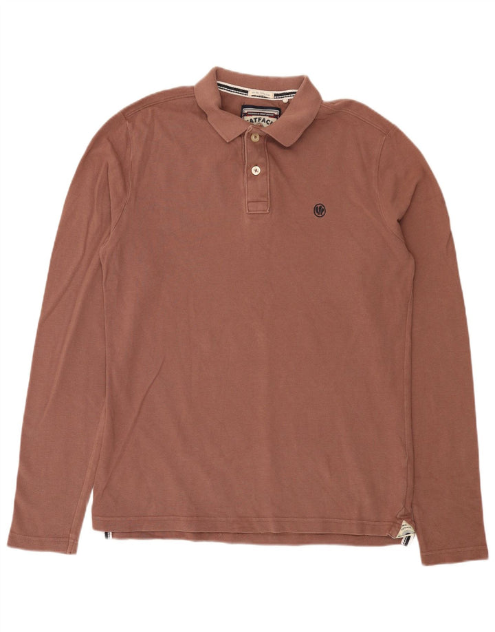 Polo de hombre Fat Face de manga larga de algodón marrón medio