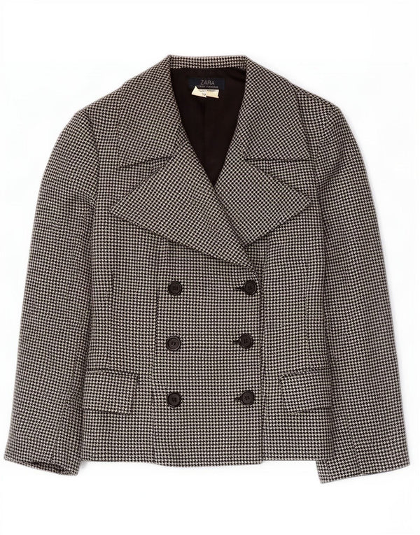 Zara Mujer Chaqueta Blazer De Doble Botonadura EU 40 Mediana Pata De Gallo Negra