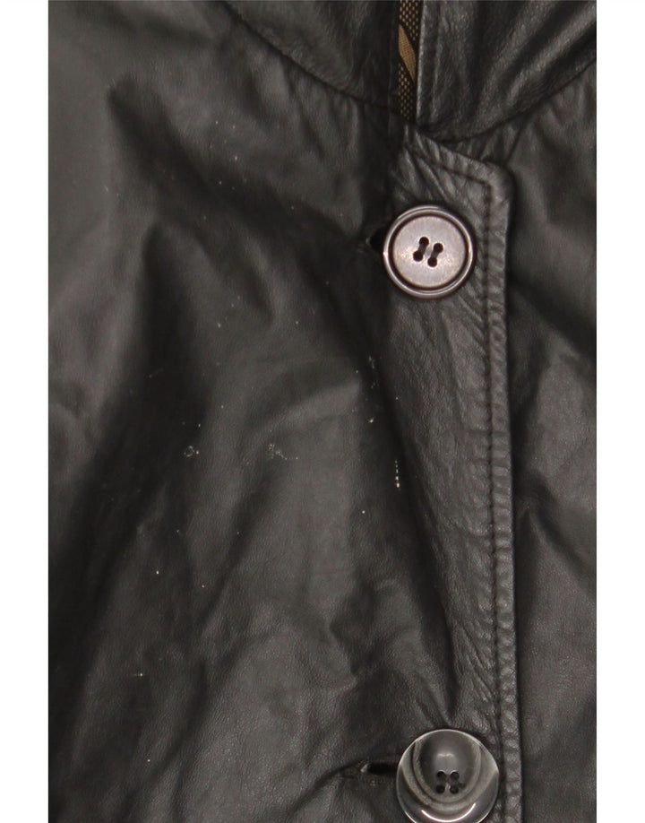 Abrigo de cuero con capucha vintage para mujer IT 44 Cuero negro medio