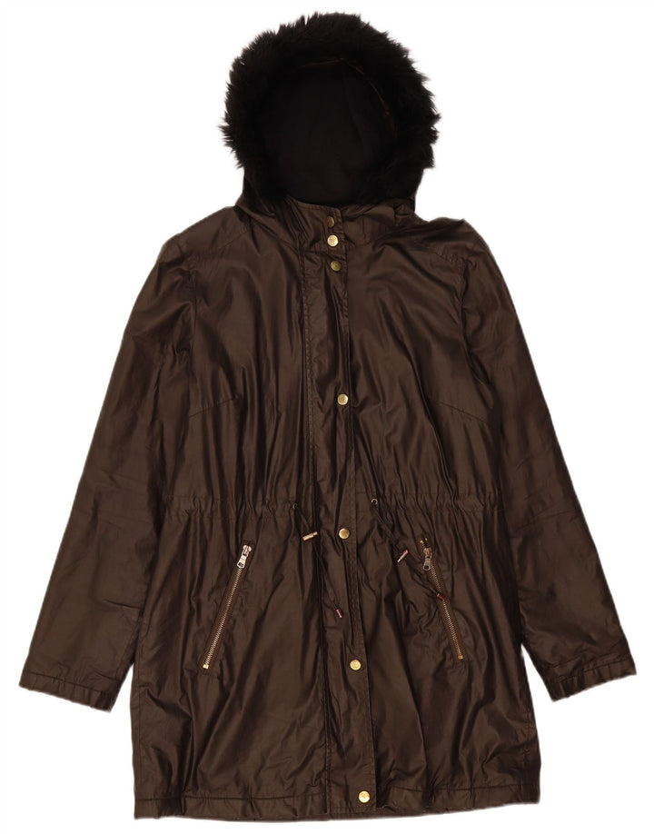 Marks & Spencer Chaqueta Parka con Capucha para Mujer UK 10 Small Marrón Poliamida