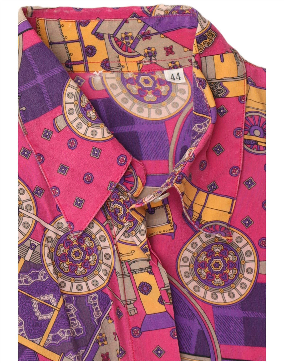 VINTAGE Mujer Patrón Abstracto Camisa Blusa IT 44 Rosa Medio