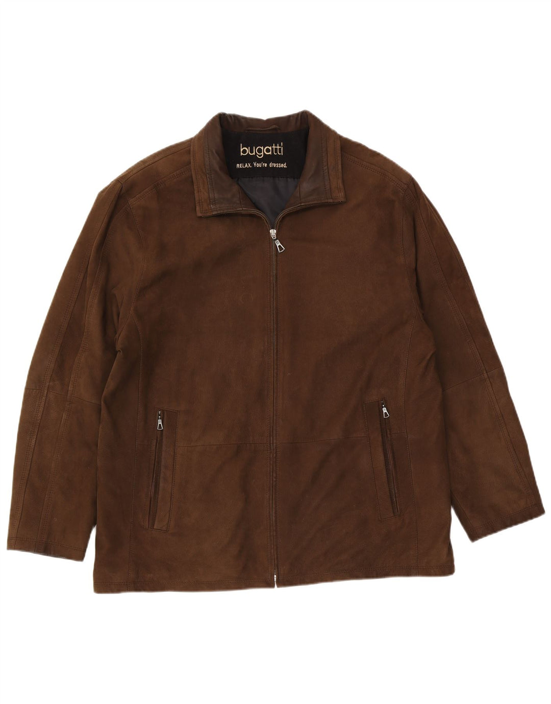 Bugatti Chaqueta de cuero para hombre UK 38 Cuero marrón medio