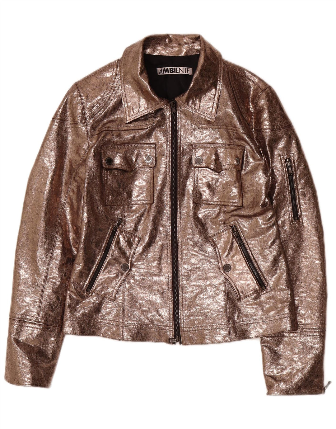 AMBIENTE Chaqueta utilitaria de piel sintética para mujer UK 44 Grande Poliéster marrón