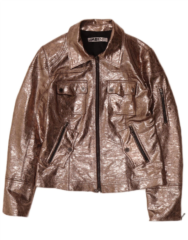 AMBIENTE Chaqueta utilitaria de piel sintética para mujer UK 44 Grande Poliéster marrón