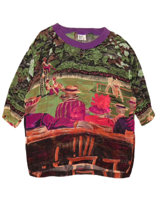 VINTAGE Mujer Patrón Abstracto Blusa Top Reino Unido 14 Grande Multicolor