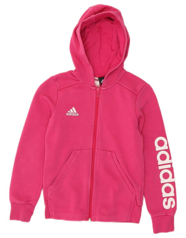 Adidas - Sudadera con capucha para niña, diseño gráfico con cremallera, 9-10 años, algodón rosa