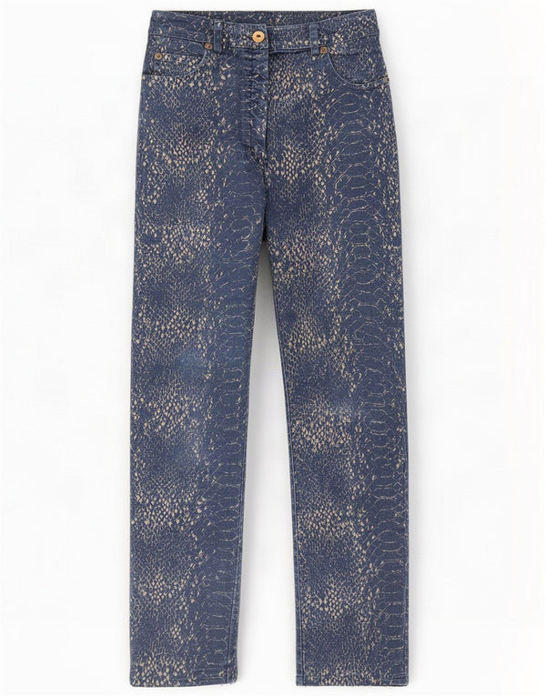 Pantalones casuales vintage para mujer IT 42 Medium W28 L27 Azul Animal Print