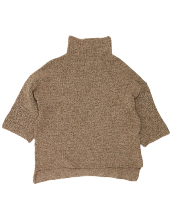 Zara Suéter tipo jersey con cuello alto y manga 3/4 para mujer UK 44 Medium Beige