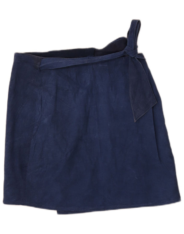 Vintage mujer ante mini falda envolvente W32 grande azul marino