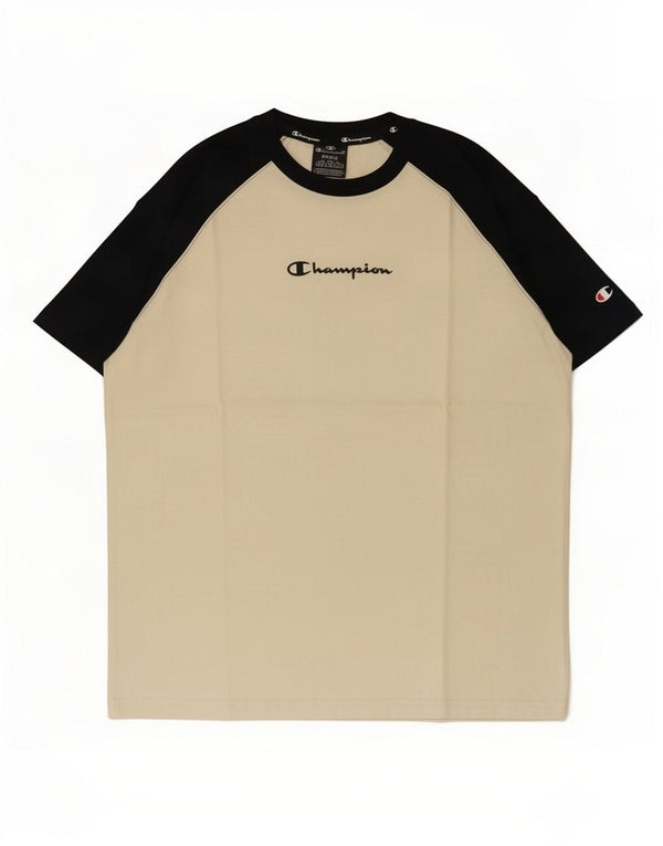 Champion Mens Graphic T-Shirt Top Small Off White Colourblock Cotton