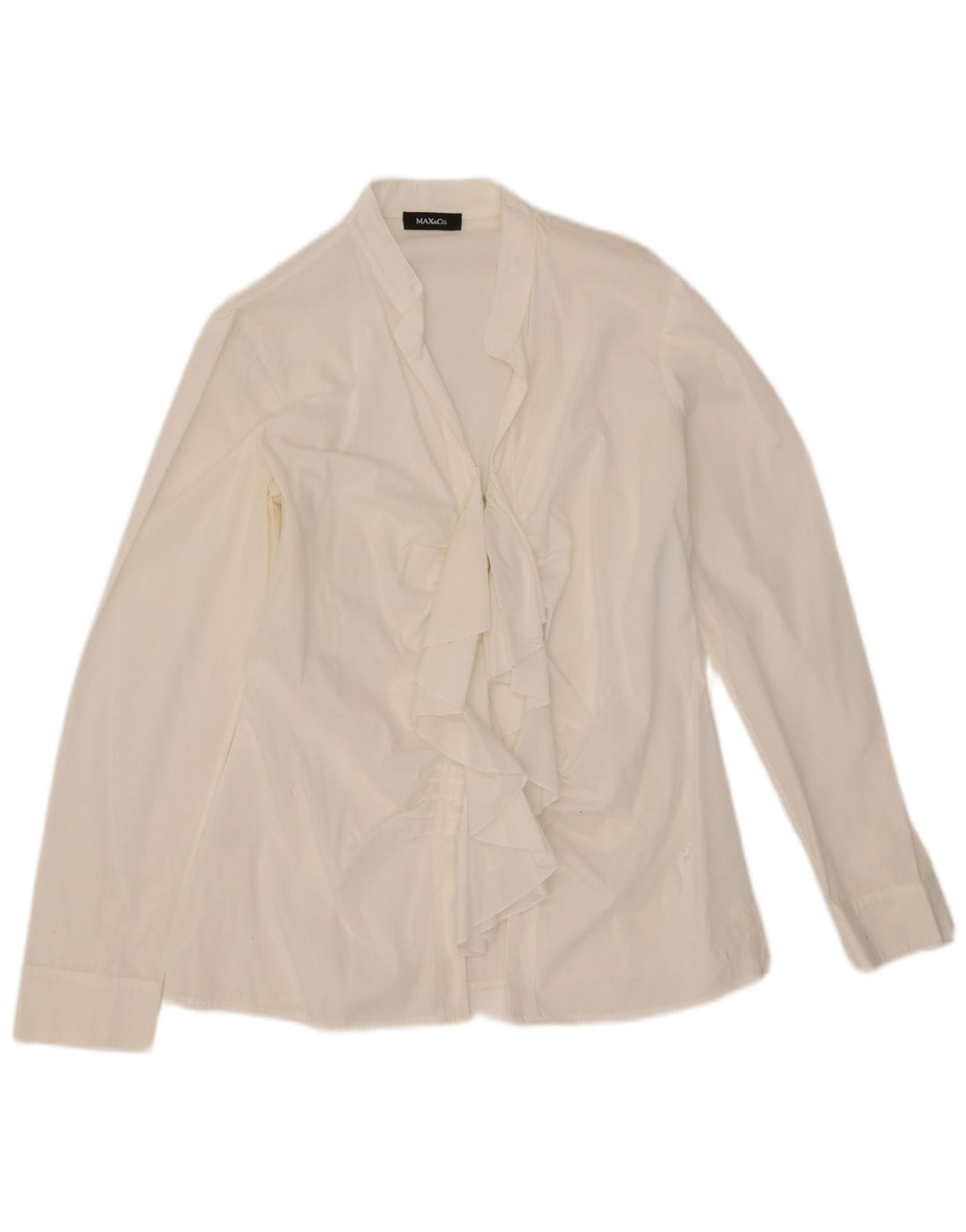 Max&Co. Blusa camisera con volantes en la parte delantera para mujer UK 44 Algodón blanco mediano
