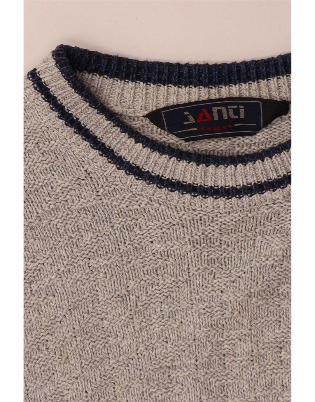 Vintage hombres cuello redondo jersey suéter medio gris colorblock
