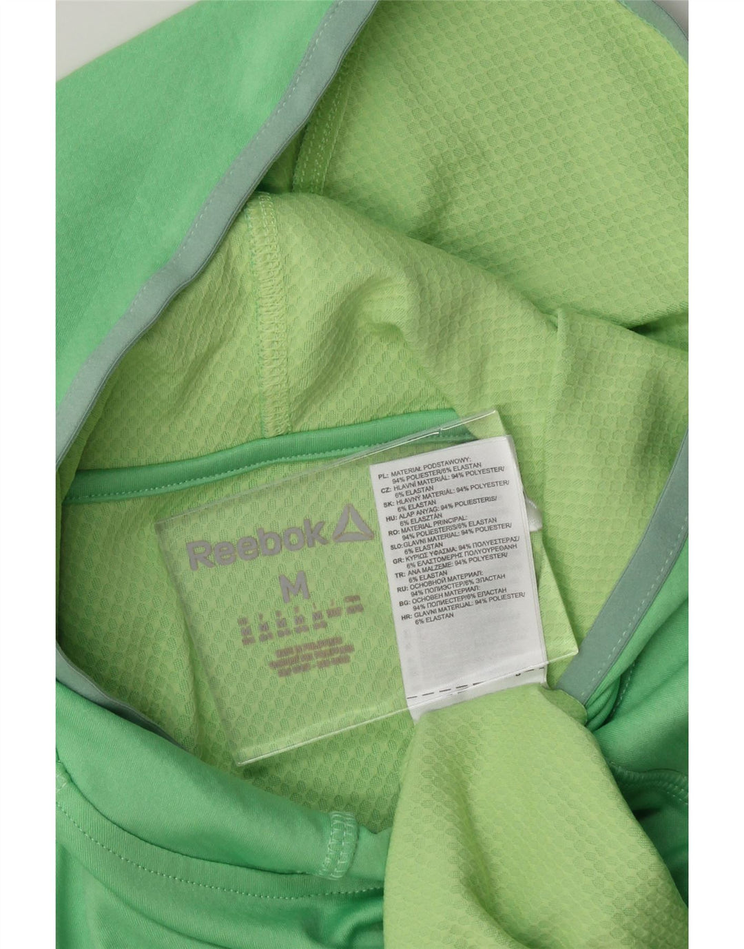 REEBOK Womens Graphic Hoodie Jumper UK 14 Medium Green Polyester Vintage Reebok and Second-Hand Reebok from Messina Hembry 