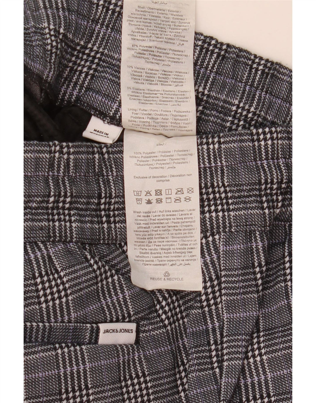 Jack & Jones Pantalones cortos chinos para hombre Small W29 Poliéster a cuadros grises