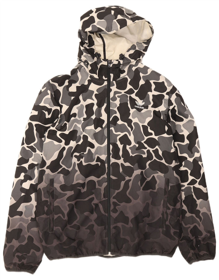 Adidas Chaqueta impermeable con capucha para hombre UK 38 Poliéster de camuflaje gris medio
