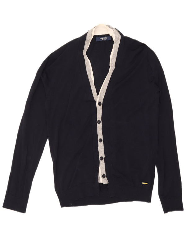 Gaudí - Cárdigan para hombre de viscosa con bloques de color azul marino grande