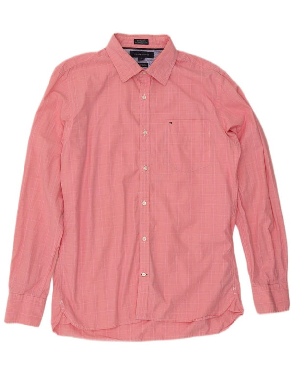 TOMMY HILFIGER Camisa de ajuste personalizado para hombre Talla 15 1/2 16 Cuadros rosados medianos