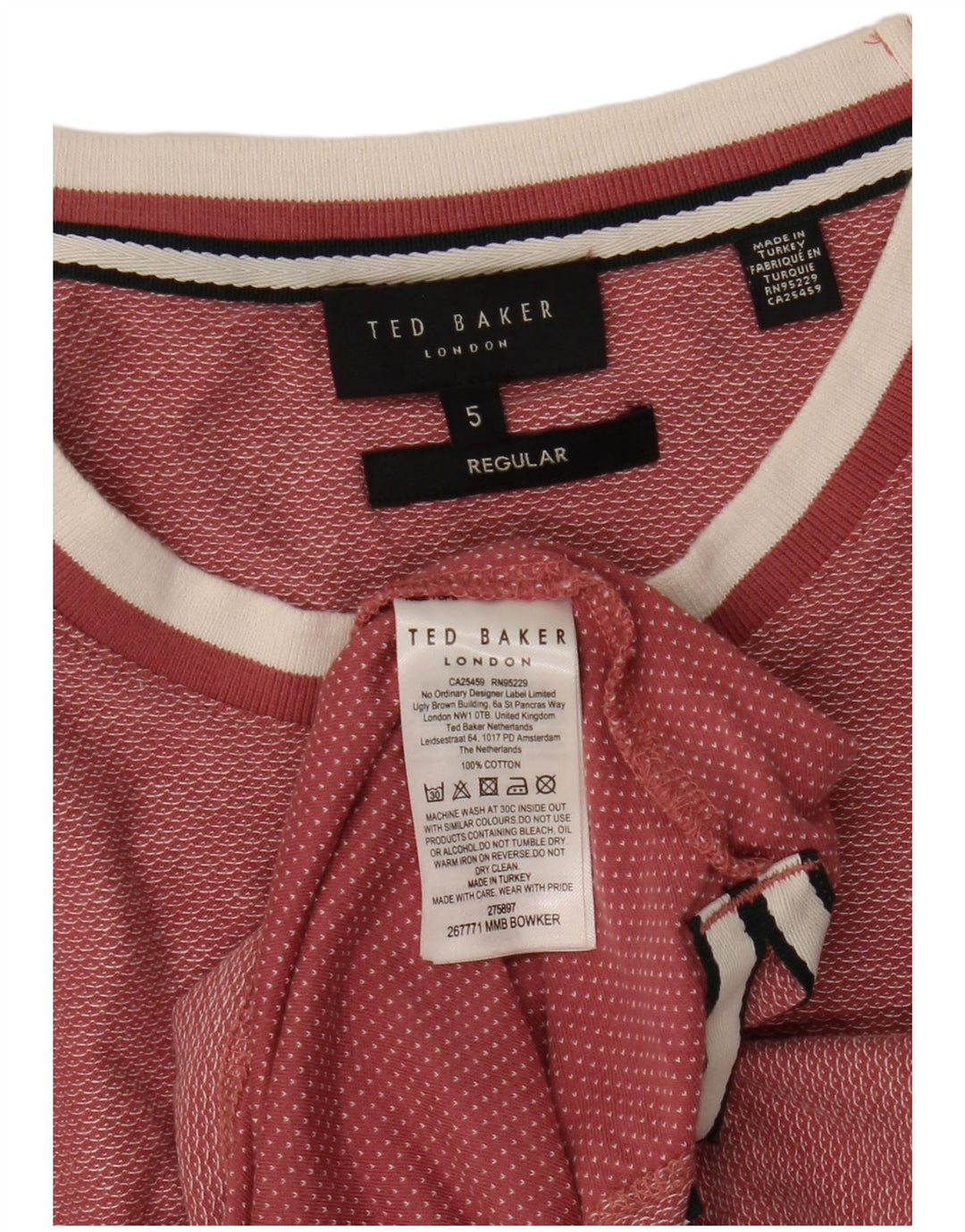 Ted Baker - Camiseta regular para hombre, talla 5 XL, algodón rosa