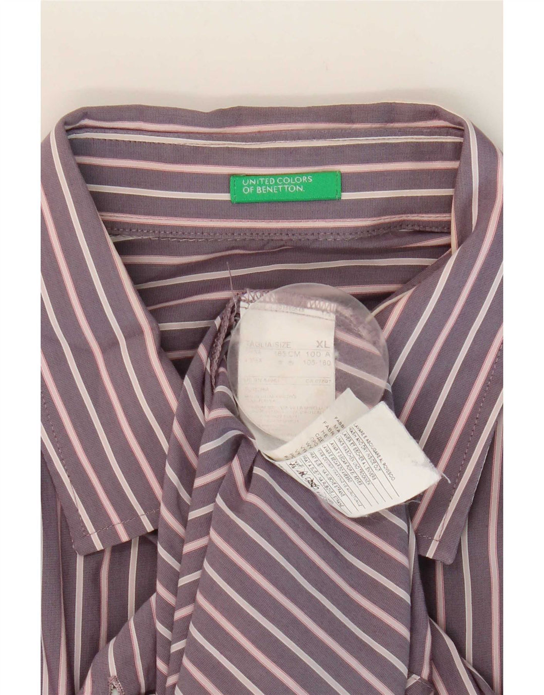 Camisa Benetton Hombre XL Algodón Rayas Morado