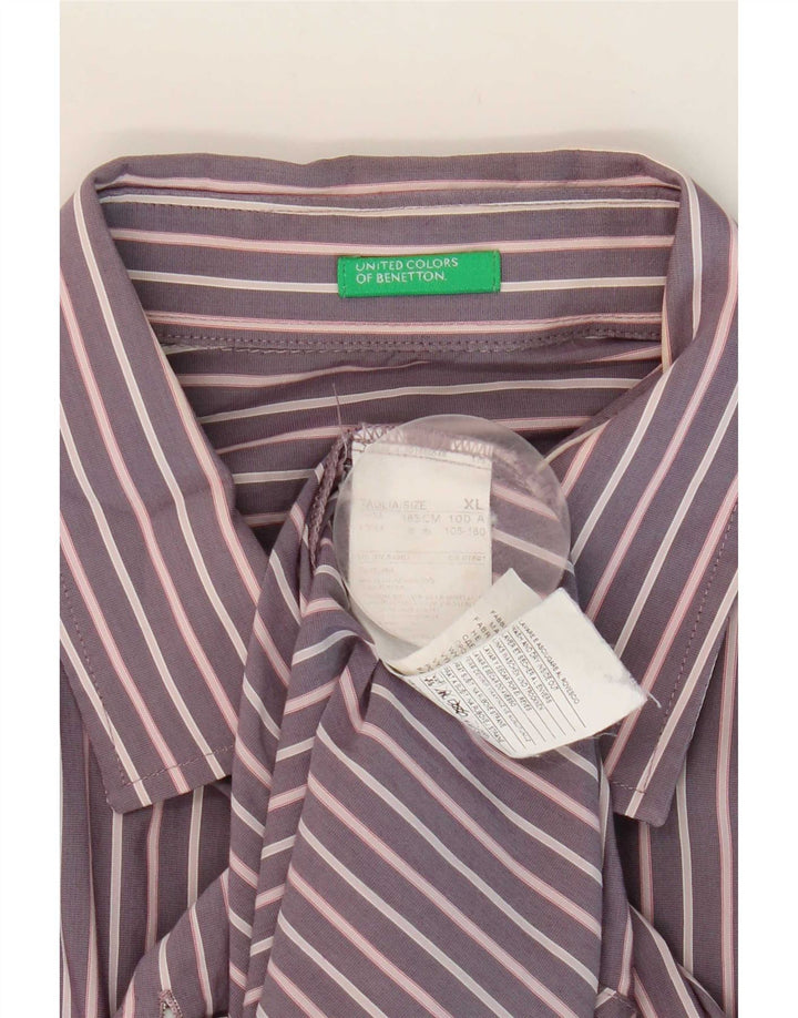 Camisa Benetton Hombre XL Algodón Rayas Morado