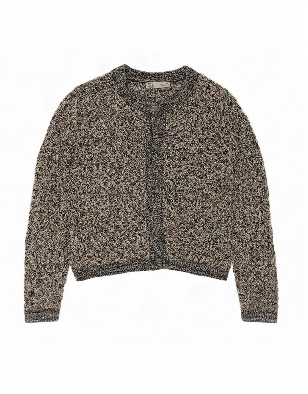 Zara - Cárdigan de crochet para mujer, talla 40, poliéster moteado en negro mediano