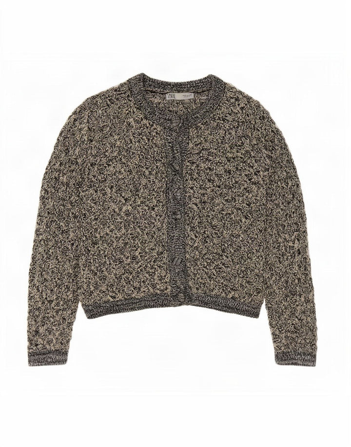 Zara - Cárdigan de crochet para mujer, talla 40, poliéster moteado en negro mediano
