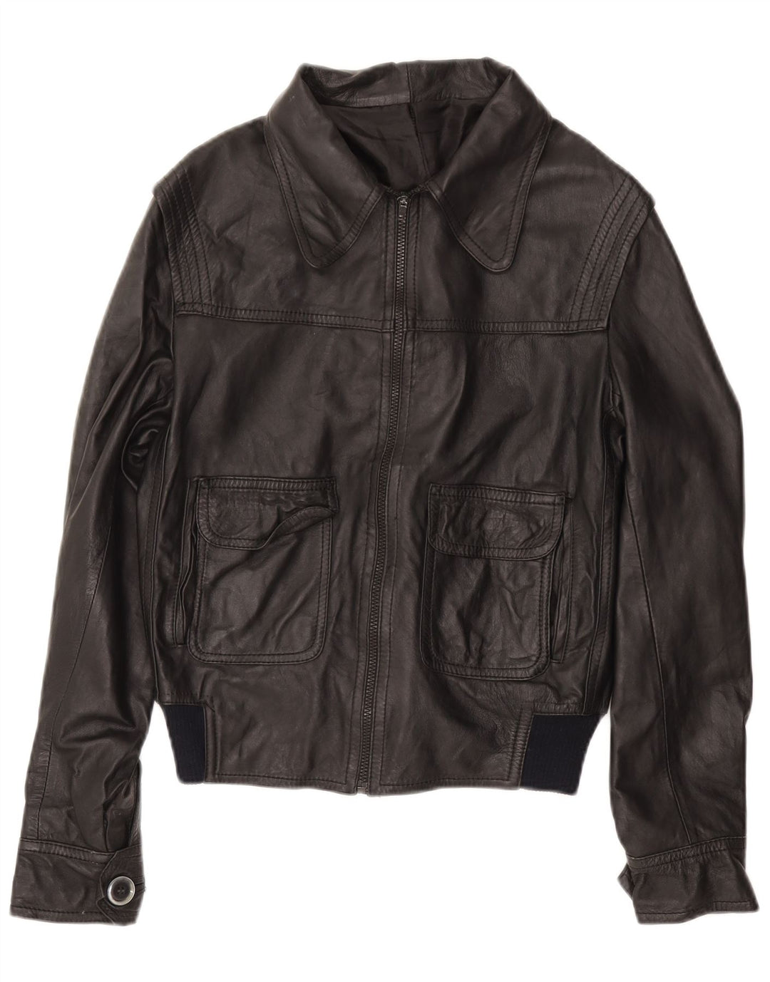 VINTAGE Hombres Militar Bomber Chaqueta de Cuero Reino Unido 38 Medio Negro