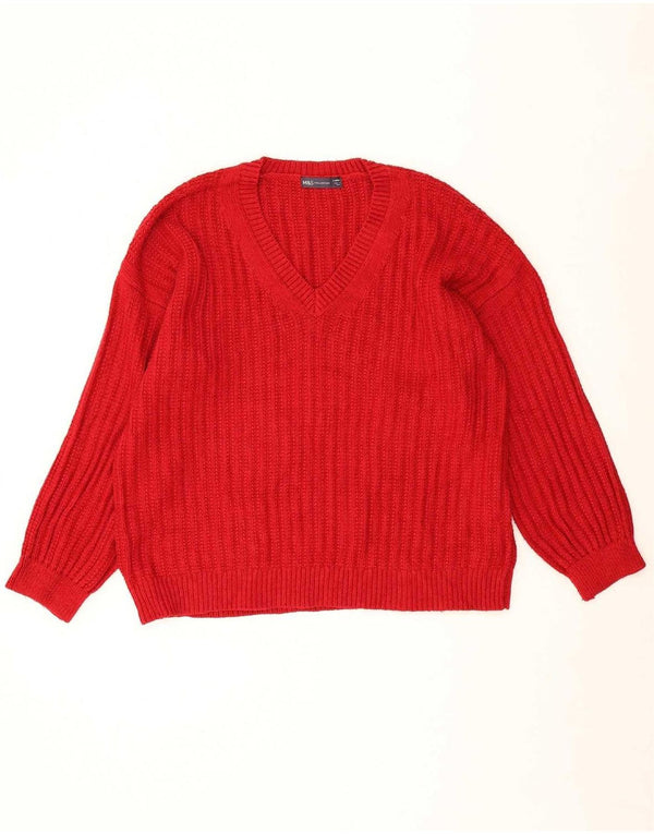 Marks & Spencer Suéter con Cuello en V para Mujer UK 46 Grande Acrílico Rojo