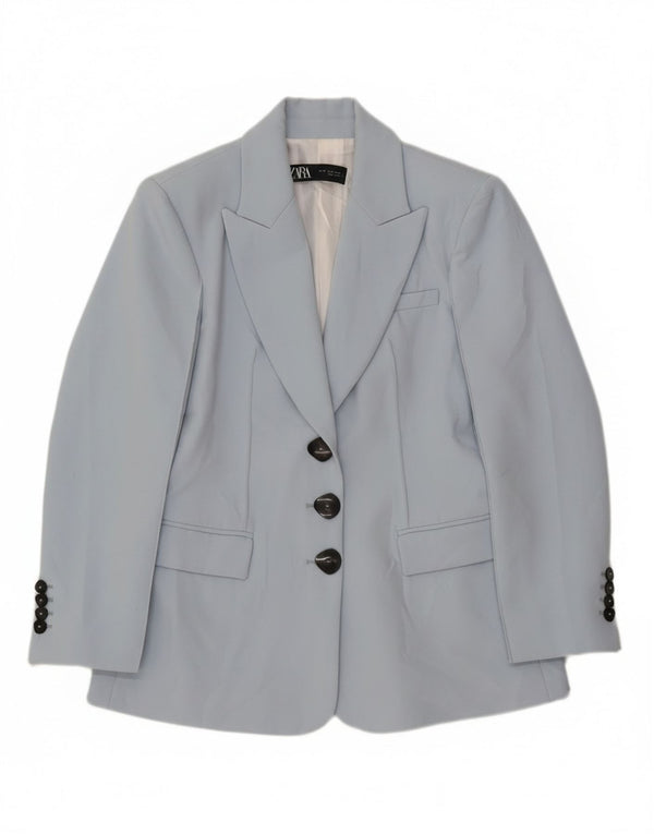 Zara Chaqueta Blazer De 3 Botones Para Mujer UK 42 Poliéster Azul Medio