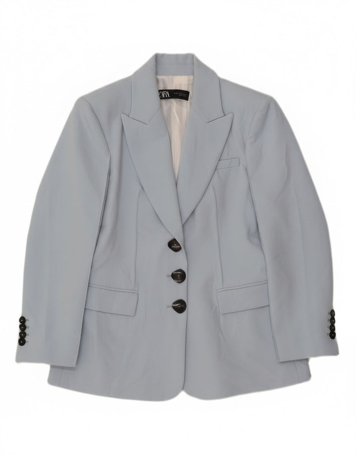 Zara Chaqueta Blazer De 3 Botones Para Mujer UK 42 Poliéster Azul Medio
