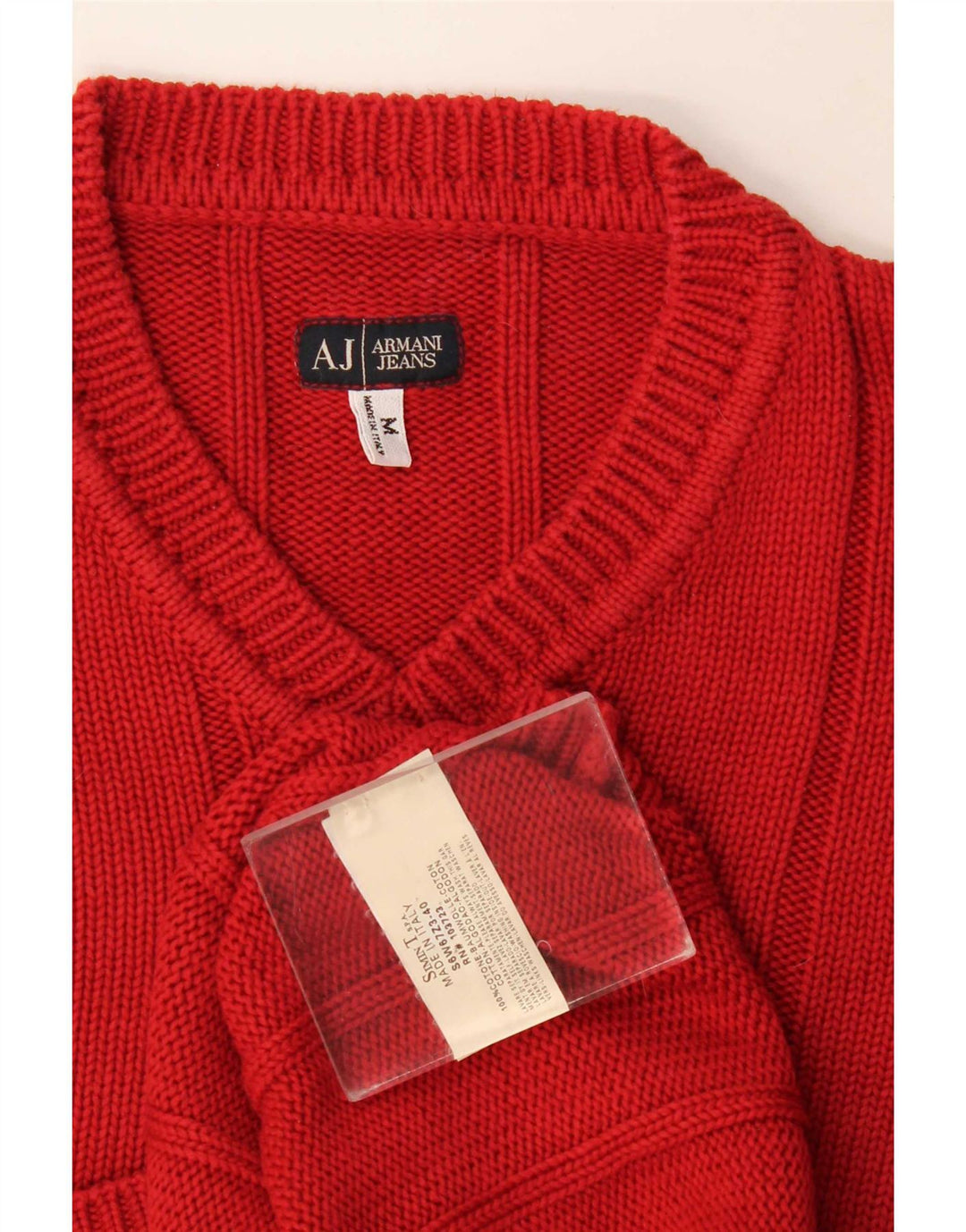 Armani Jeans Jersey con cuello en V para hombre, jersey de algodón rojo medio
