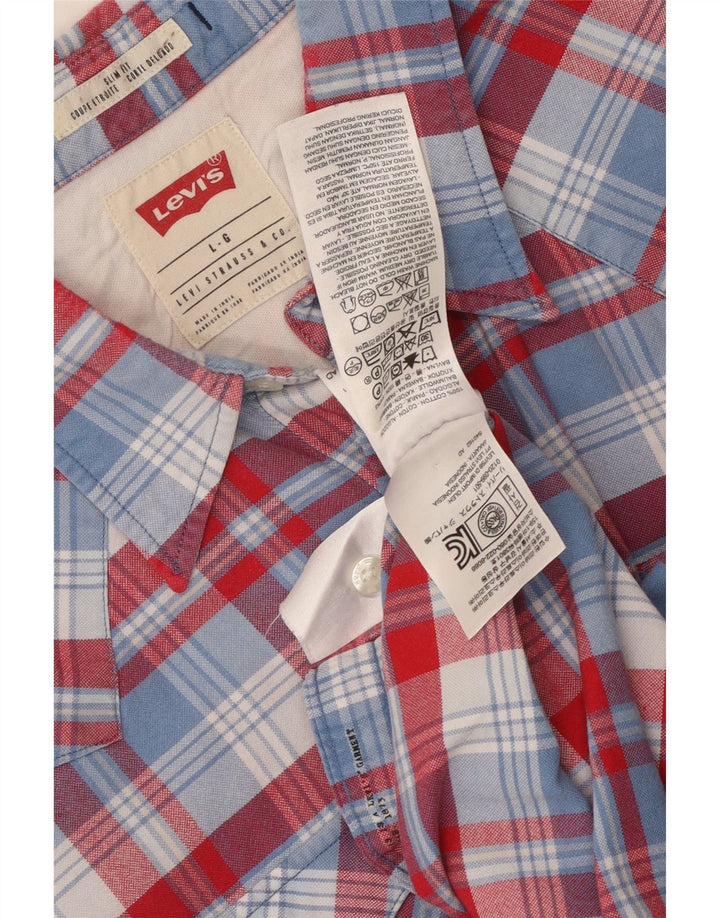 Levi's Camisa ajustada de manga corta para hombre de algodón a cuadros rojos grandes