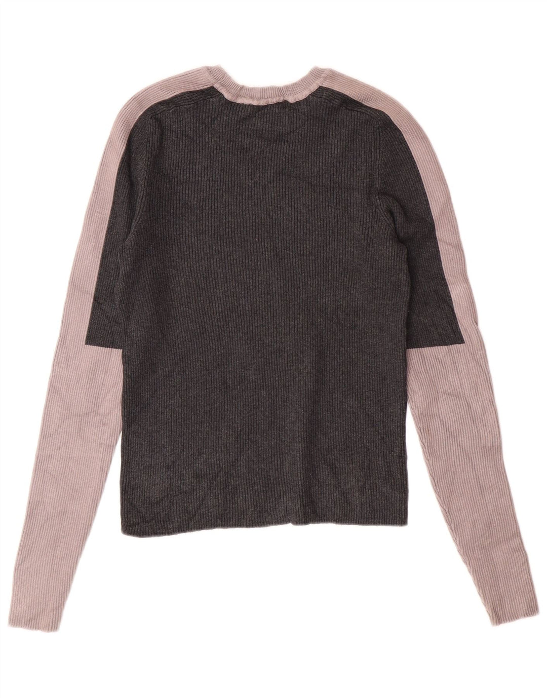 ZARA Mujer Jersey Corto Con Cuello Barco UK 40 XL Gris Colorblock