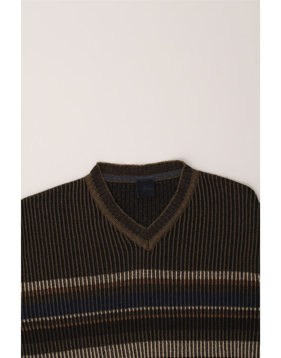 ENGBERS Jersey con cuello en V para hombre de algodón a rayas marrón grande