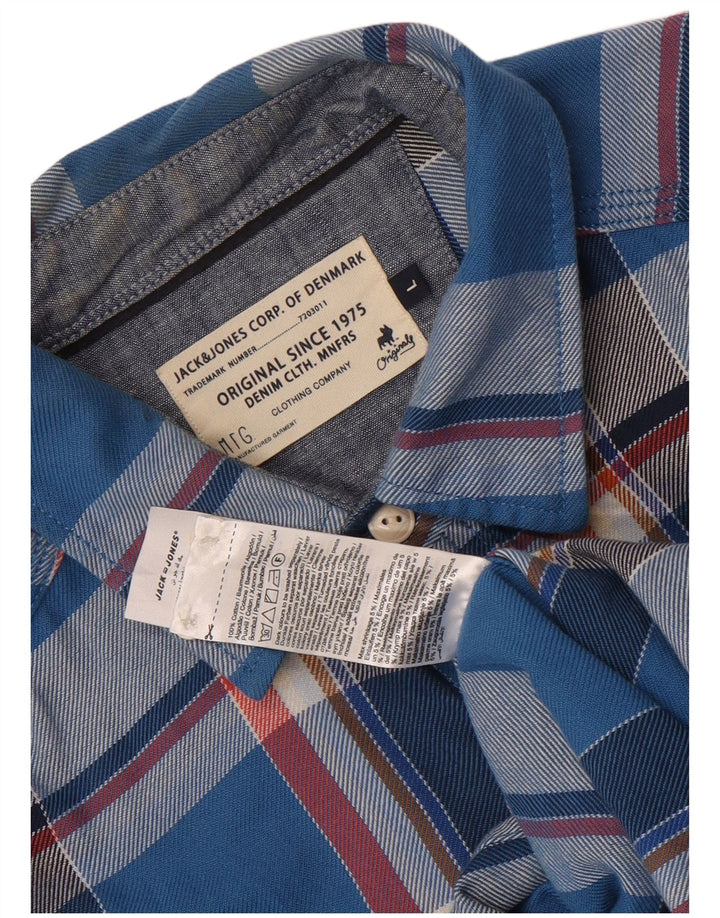 Jack & Jones Hombre Camisa De Franela De Algodón A Cuadros Azul Grande