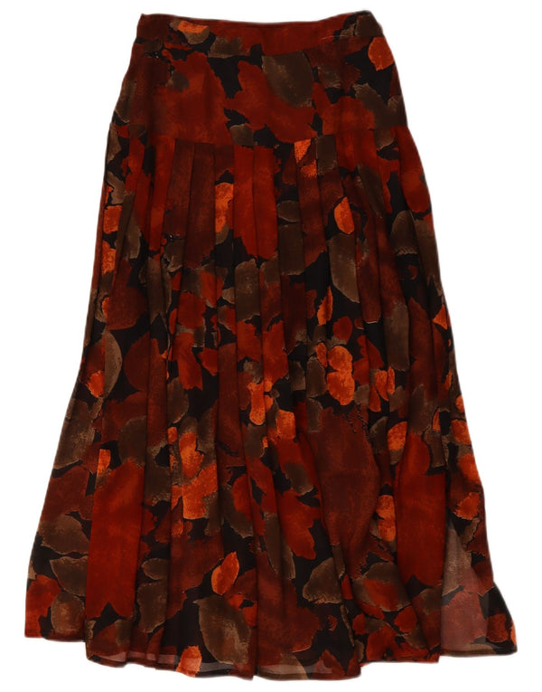 Falda plisada vintage para mujer IT 42 Mediana W26 Acetato floral negro