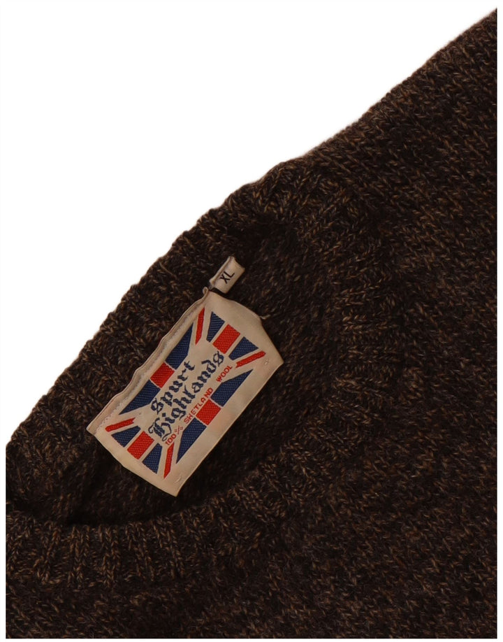 Highlands Jersey De Cuello Redondo Para Hombre XL De Lana Moteada Marrón