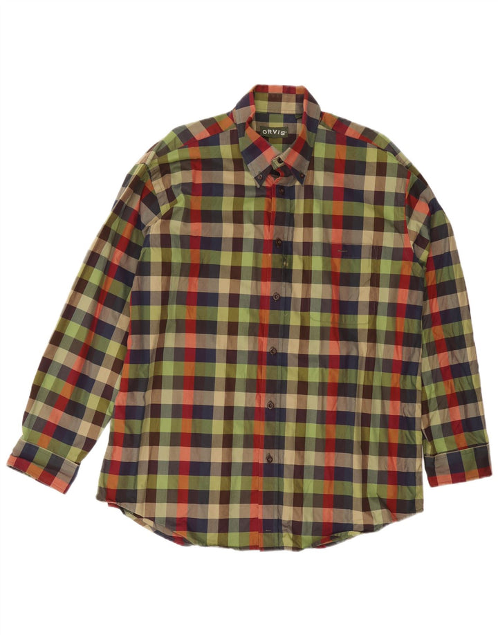 Camisa Orvis Hombre XL Algodón Cuadros Verdes