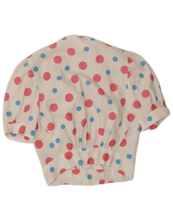 Blusa vintage para mujer UK 10 Small White Spotted